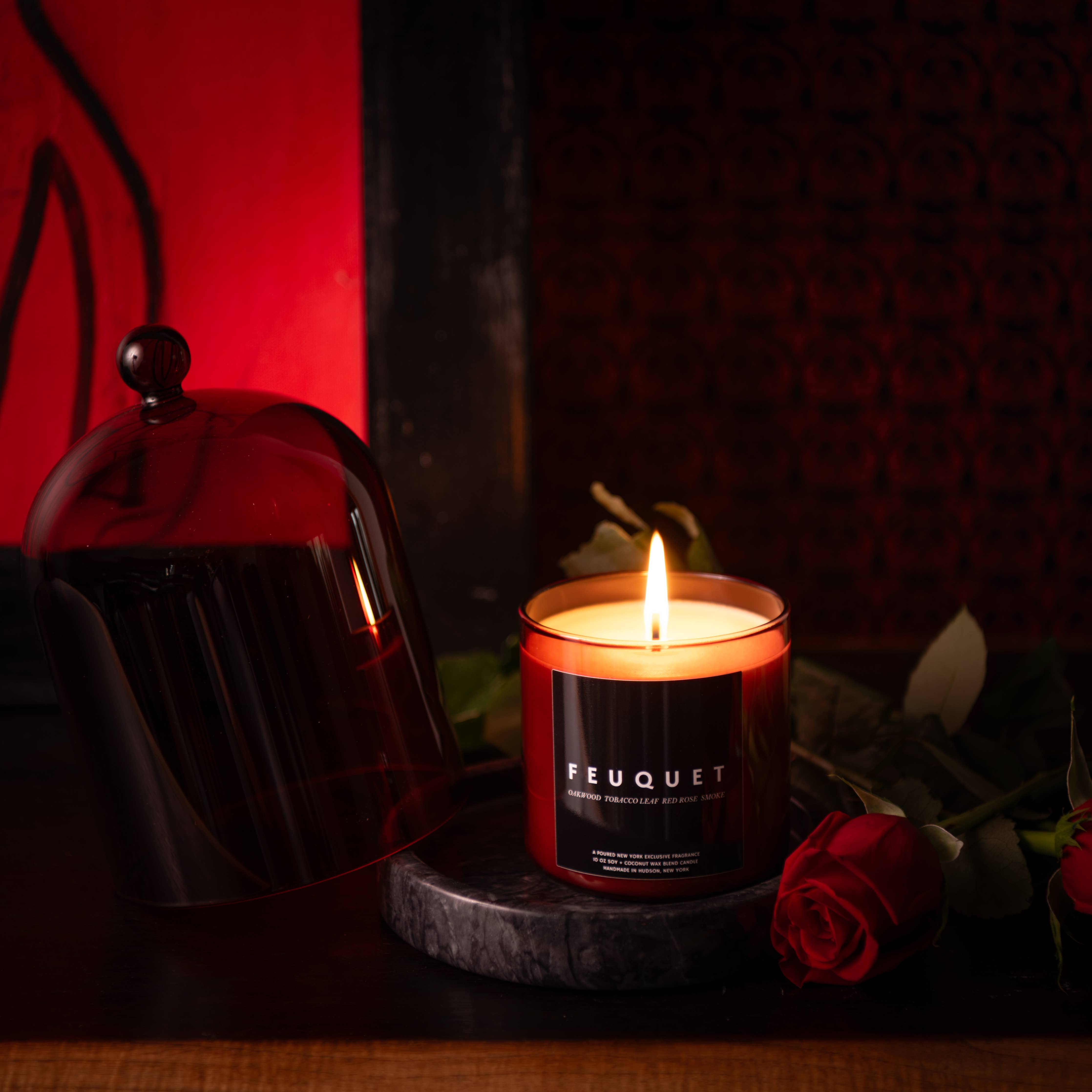 red rose tobacco leaf Feuquet 10 oz Soy Wax Candle