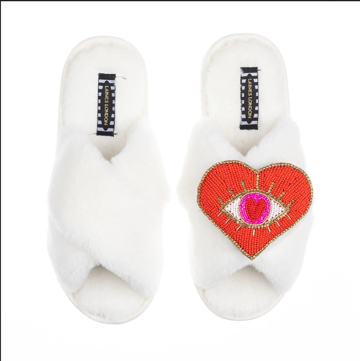 Fluffy slippers with hot sale brooch