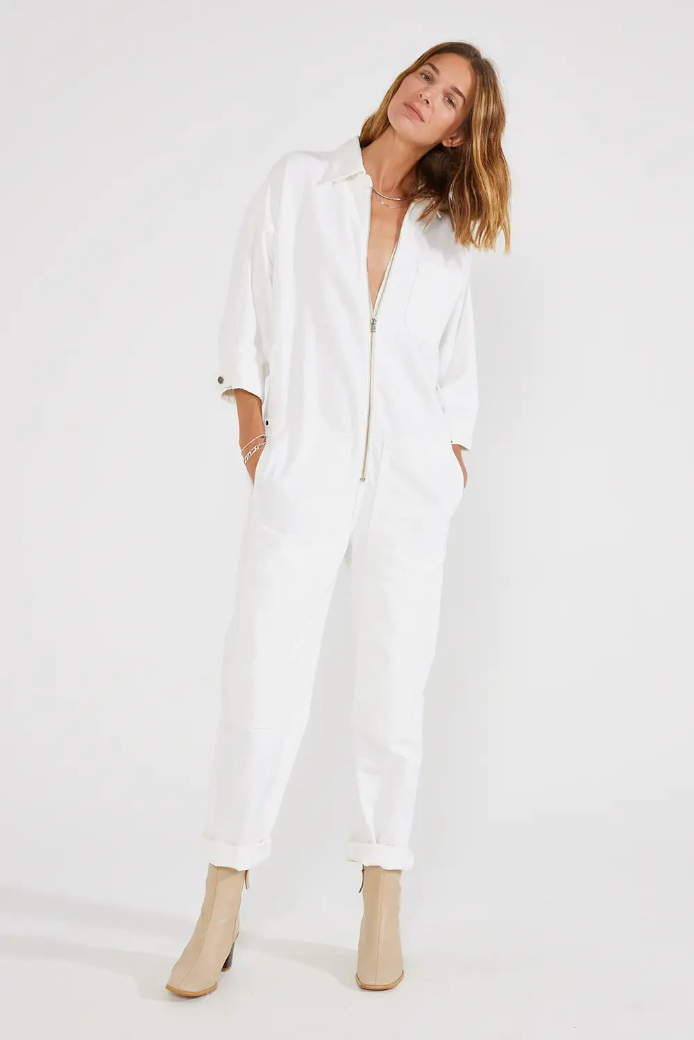 Zeta Carpenter Jumpsuit Vintage White Curio by Fifth Main
